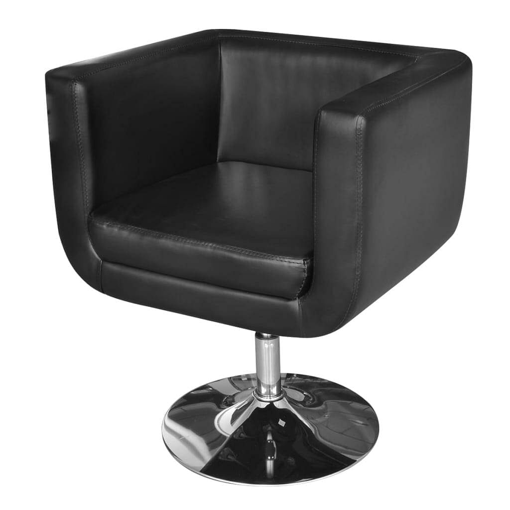 Armchair black faux leather, chrome steel, wood standard swivel