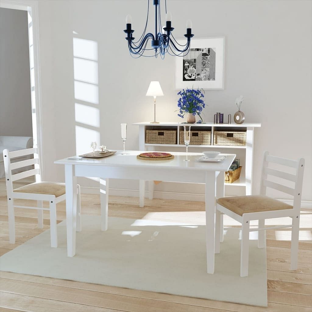 Chair set of 2 white solid rubber wood, polyester standard