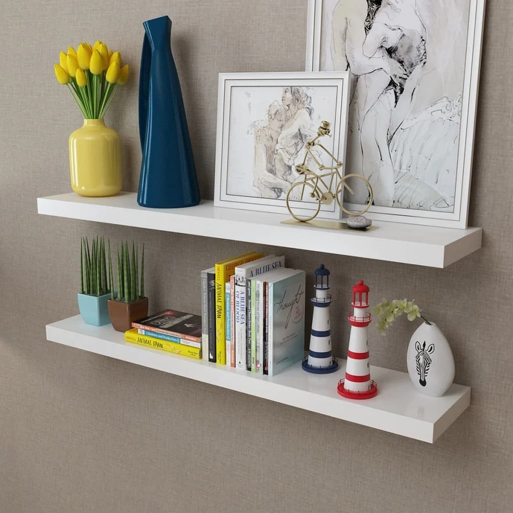 Wall shelf set of 2 white mdf
