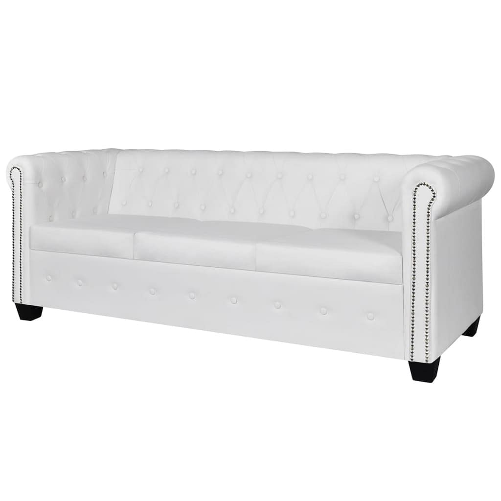 Sofa white faux leather 3-seater durable sofa rectangular