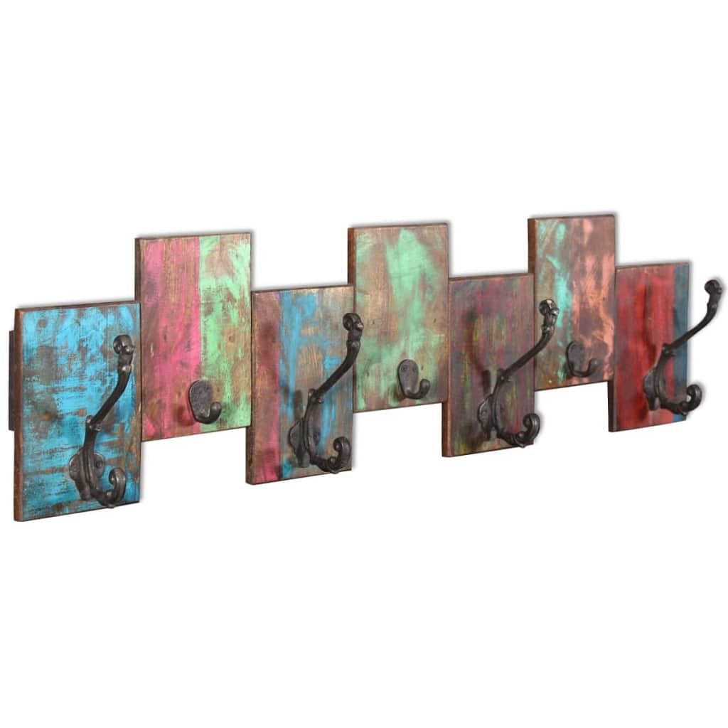 Coat rack multicolored solid reclaimed wood standard hooks