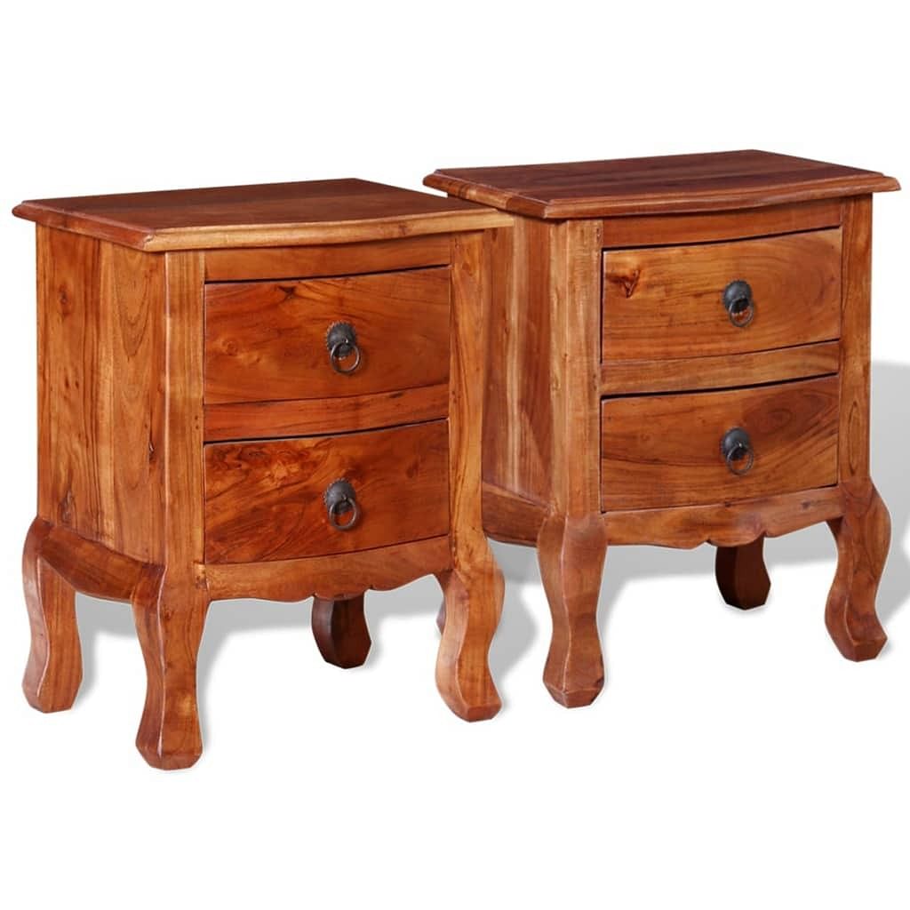 Nightstand set of 2 brown solid acacia wood medium nightstand