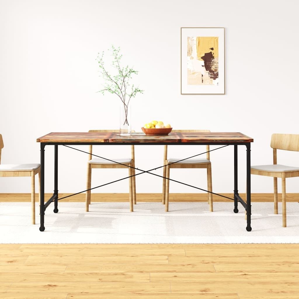 Dining table multicolor solid reclaimed wood and powder-coated steel