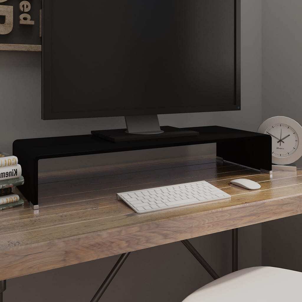 Tv stand black tempered glass 31.5 in x 11.8 in x 5.1 in sleek