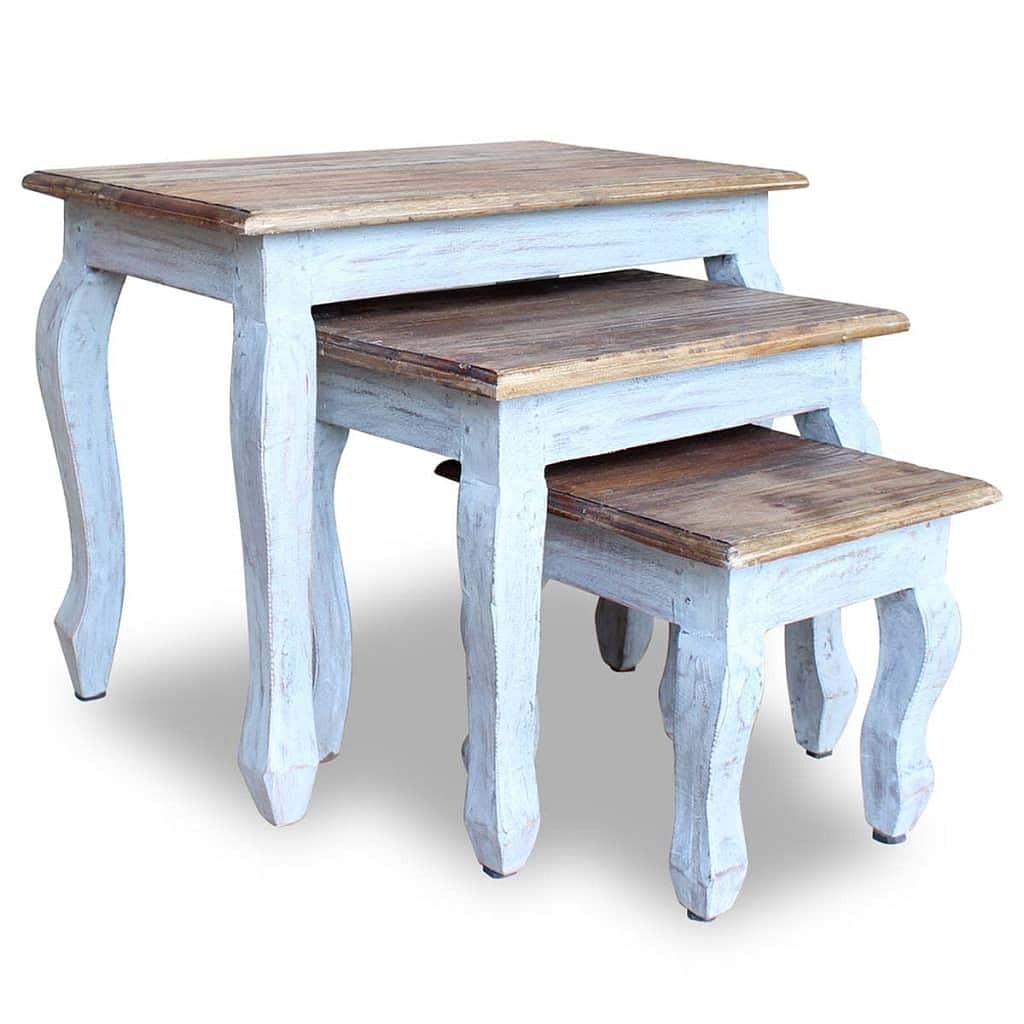 Nesting table brown, white solid mahogany wood small, medium, large