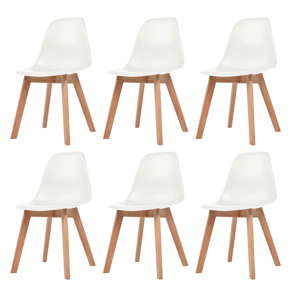 Dining chair set of 6 white plastic seat, solid rubberwood legs
