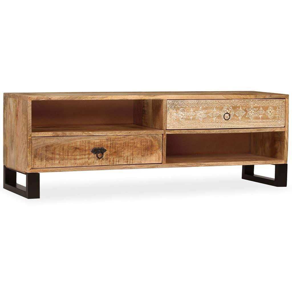 Tv cabinet natural mango wood solid mango wood and steel medium