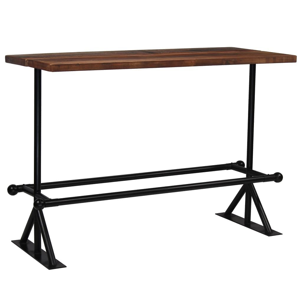 Bar table dark brown solid reclaimed wood large footrest