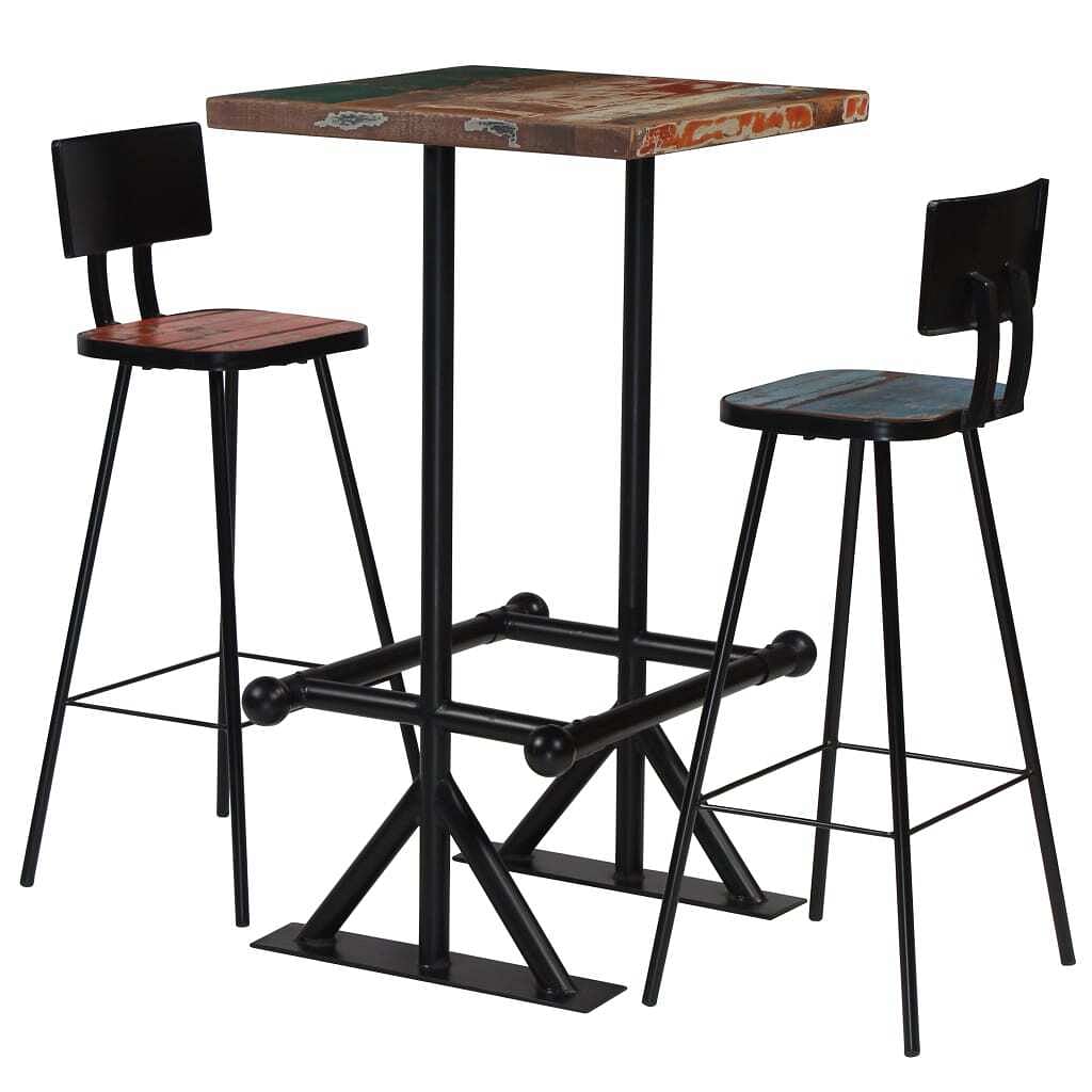 Bar set multicolour solid reclaimed wood medium industrial