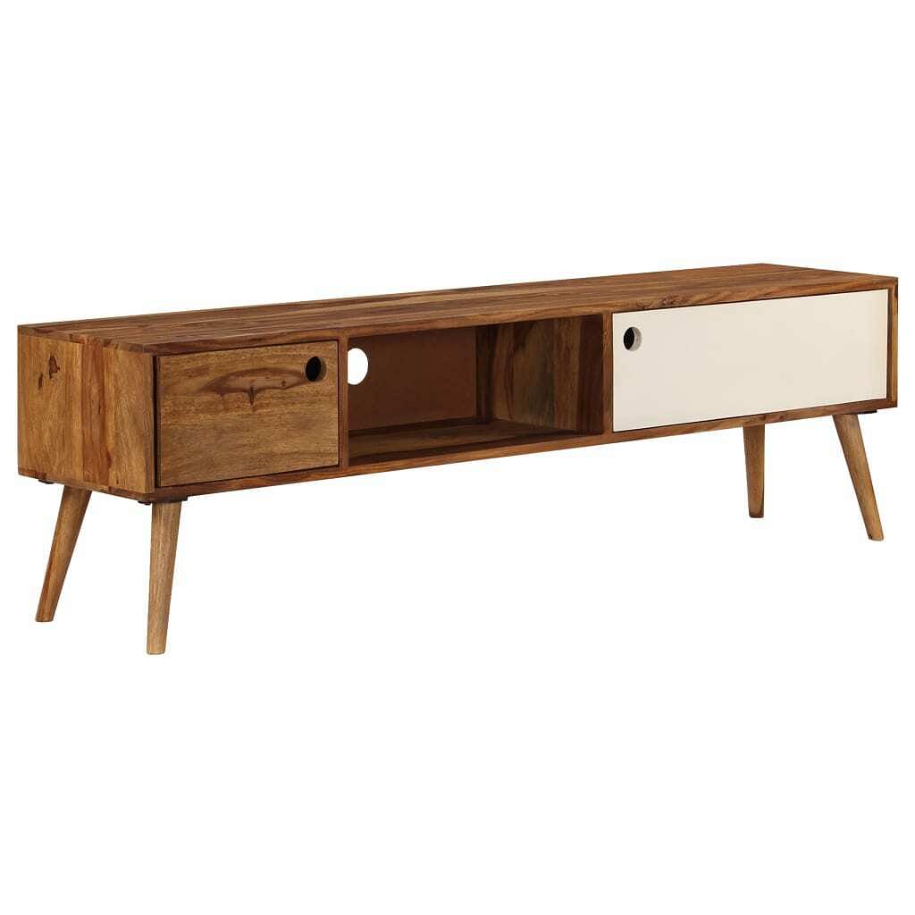 Tv cabinet brown and white solid sheesham wood medium tv cabinet