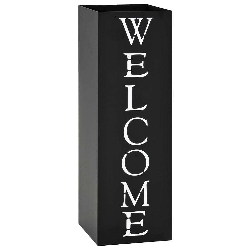 Umbrella stand black powder-coated steel decorative inlays