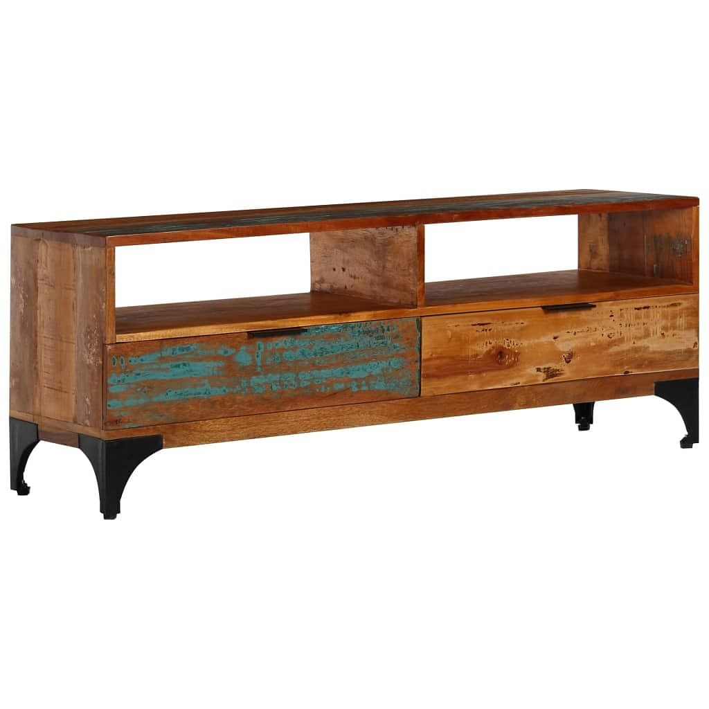 Tv stand multicolour solid reclaimed wood and metal medium