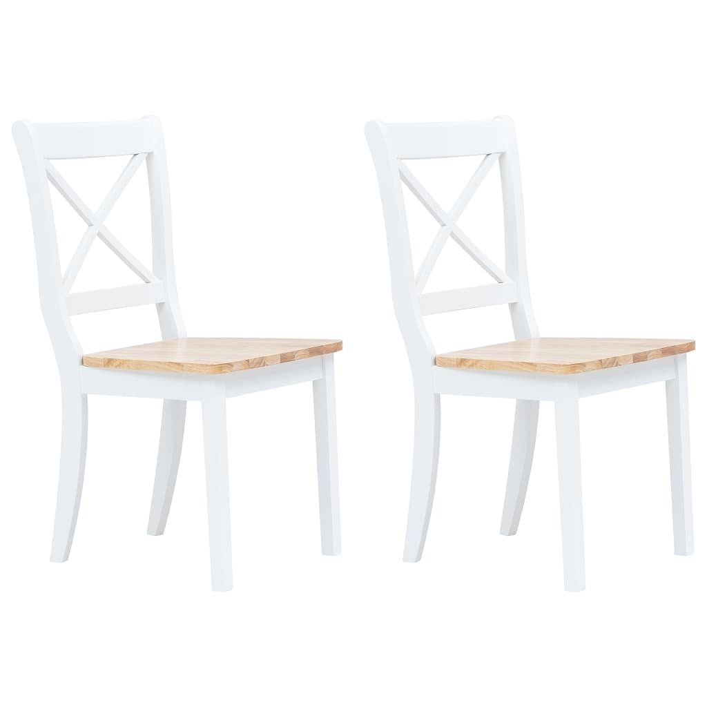 Dining chair set of 2 white and natural solid rubber wood