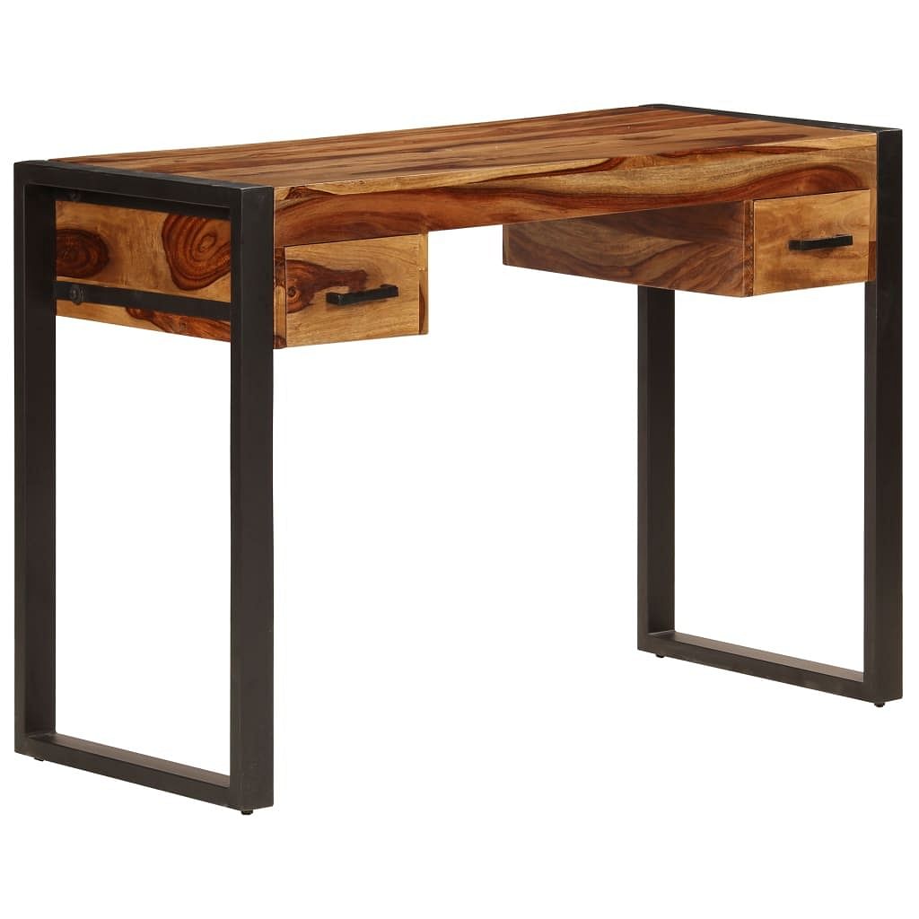 Desk brown solid sheesham wood, powder-coated steel medium desk