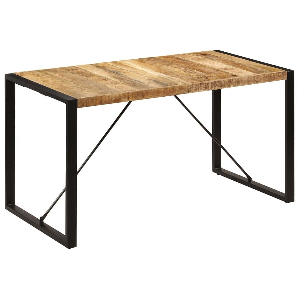 Dining table brown and black solid mango wood, powder-coated steel