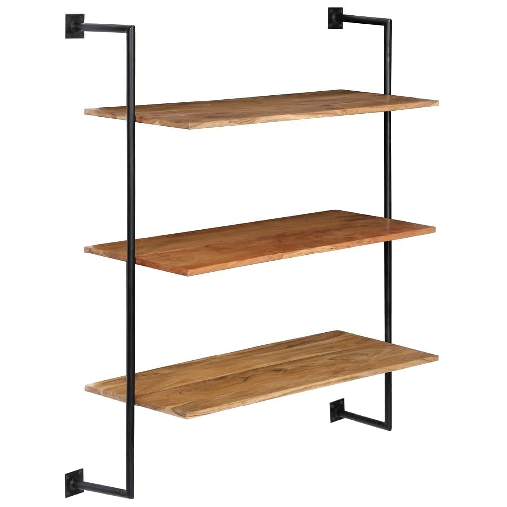 Wall shelf natural acacia wood solid acacia wood, powder-coated iron