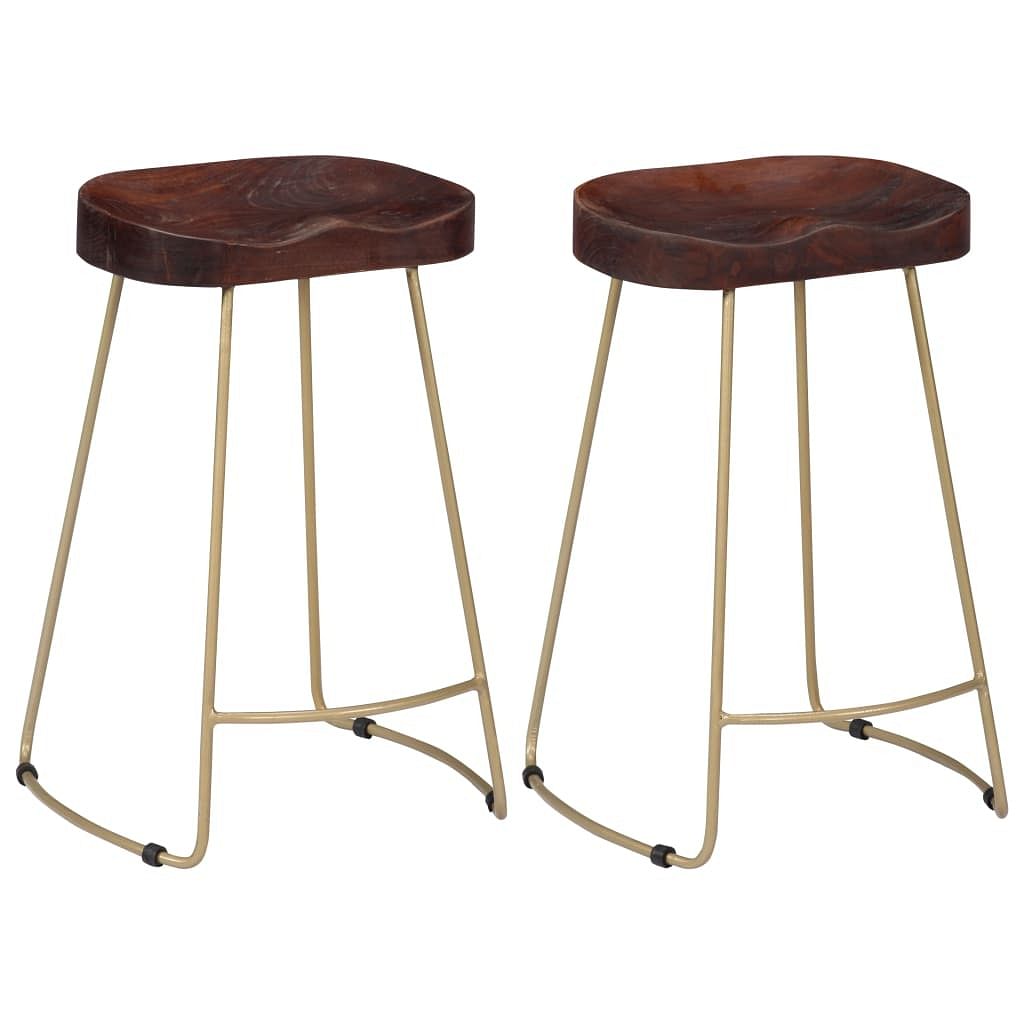 Bar chair set of 2 walnut brown and brass