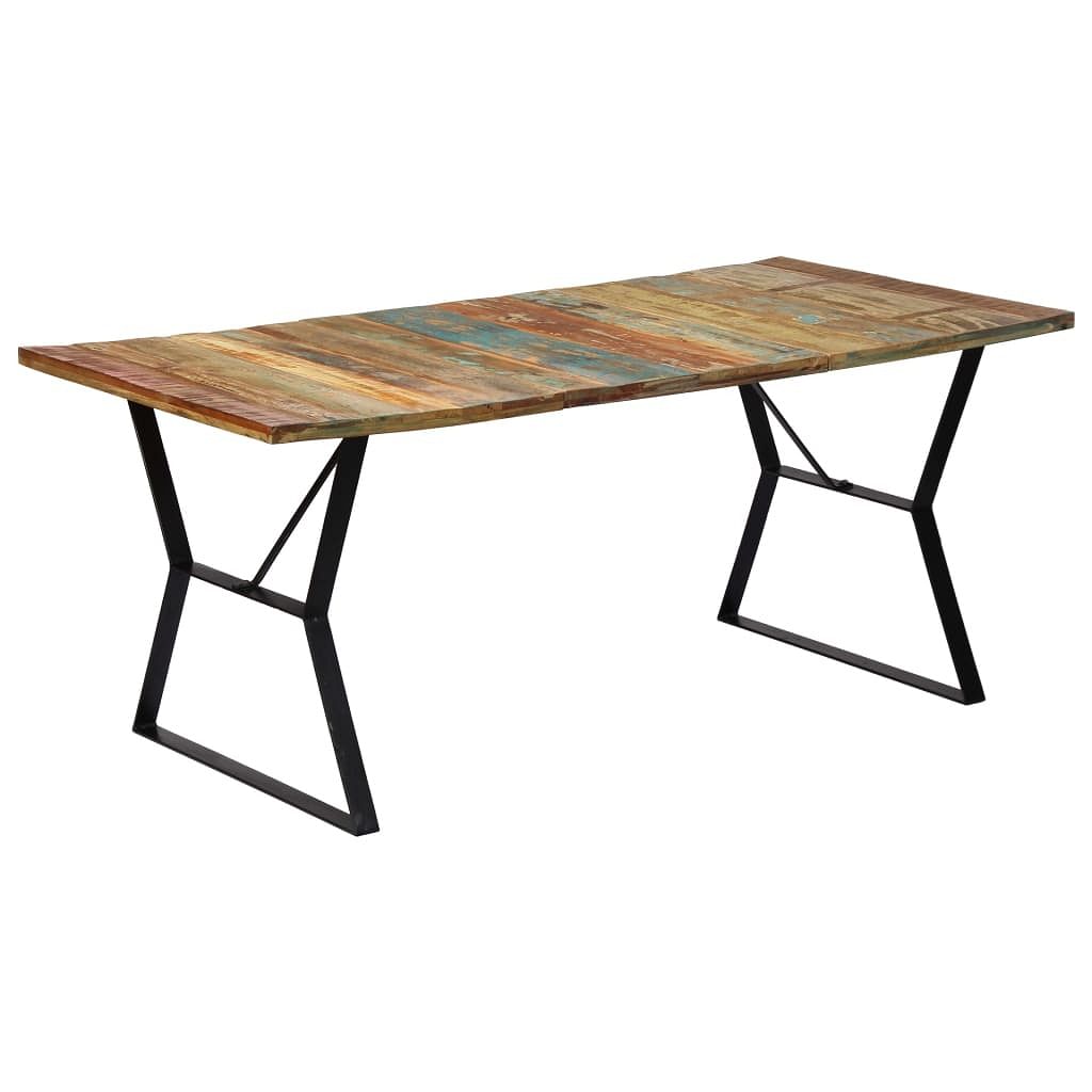 Dining table multicolour solid reclaimed wood, powder-coated iron