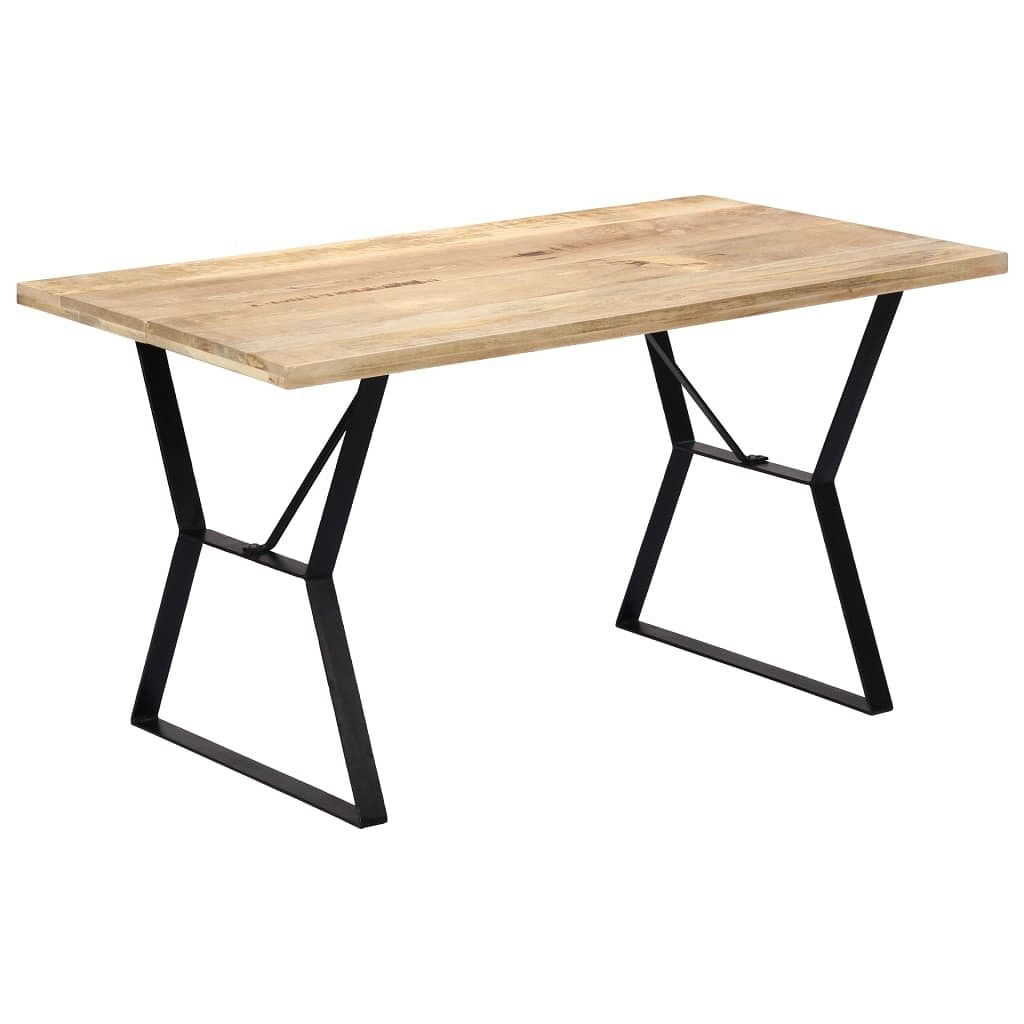 Dining table brown and black solid mango wood and powder-coated iron