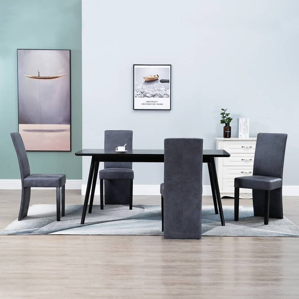 Dining chair set of 4 grey faux suede and wood standard modern