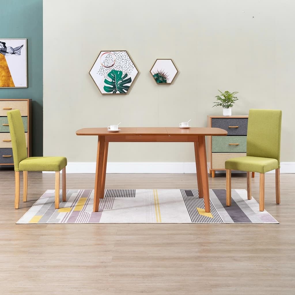 Dining chair set of 2 green fabric and rubber wood standard
