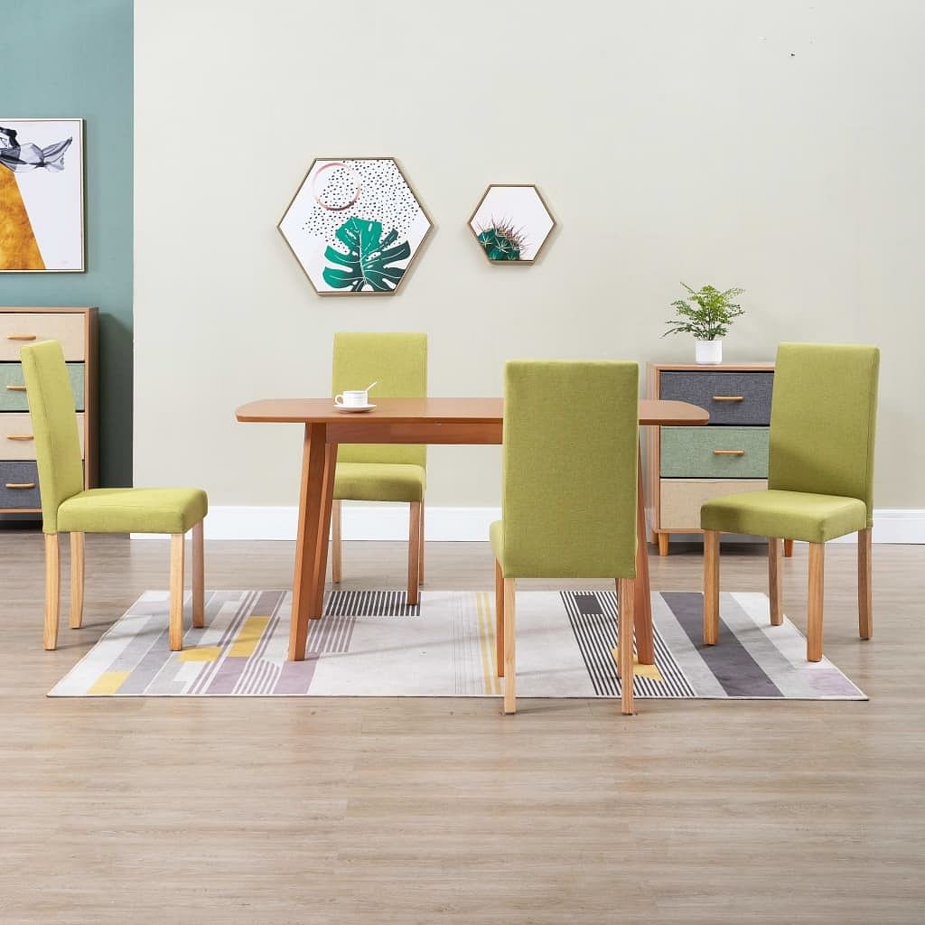 Dining chair set of 4 green fabric and rubber wood standard