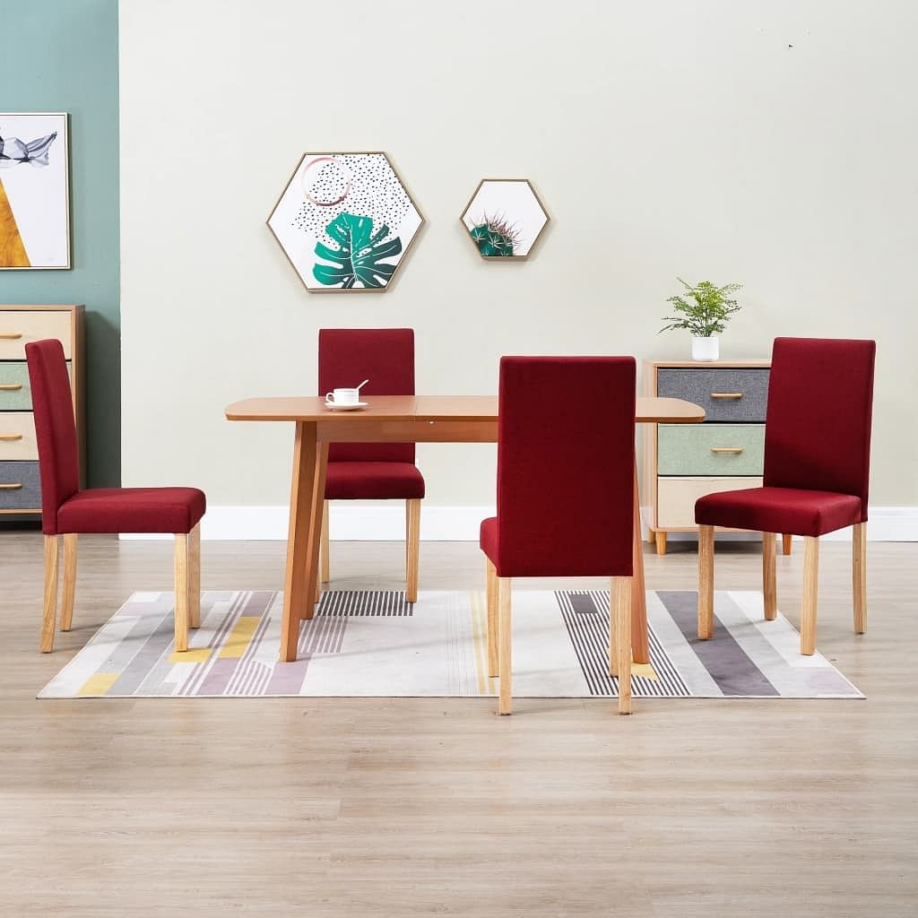 Dining chair set of 4 wine red fabric, rubber wood standard size