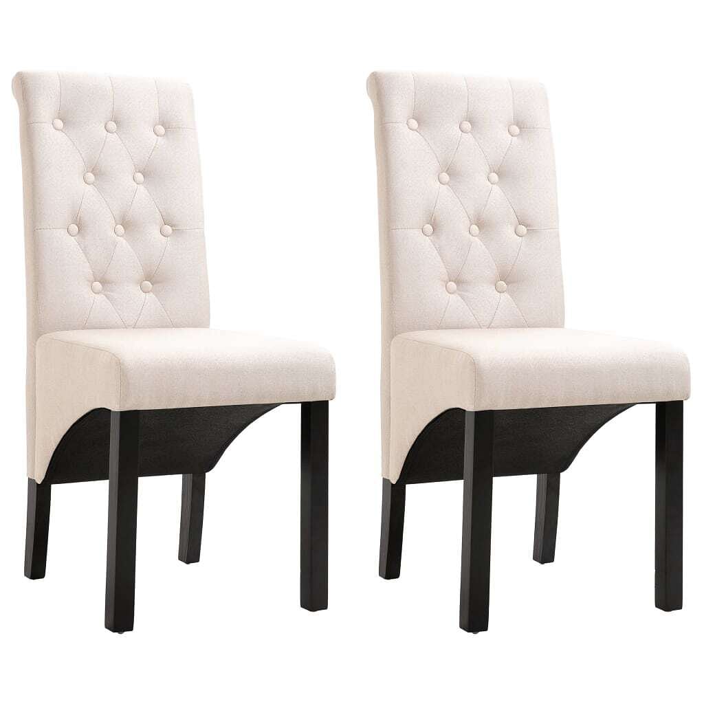 Dining chair set of 2 cream fabric and rubber wood standard