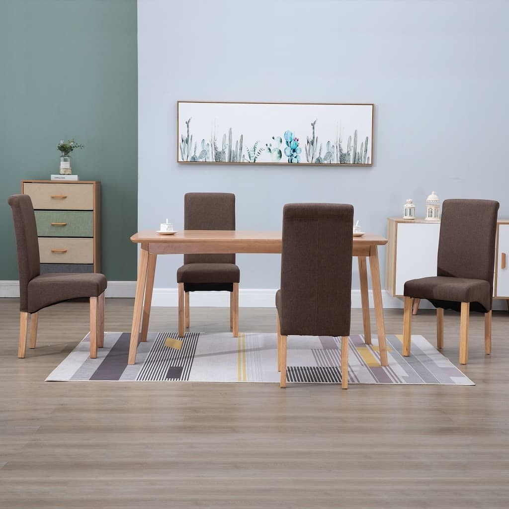 Dining chair set of 4 brown fabric and wood standard ergonomic