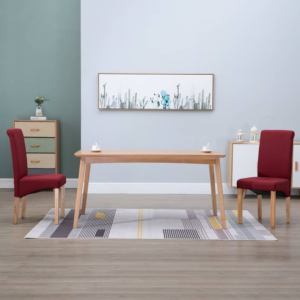 Dining chair set of 2 red fabric and wood standard ergonomic