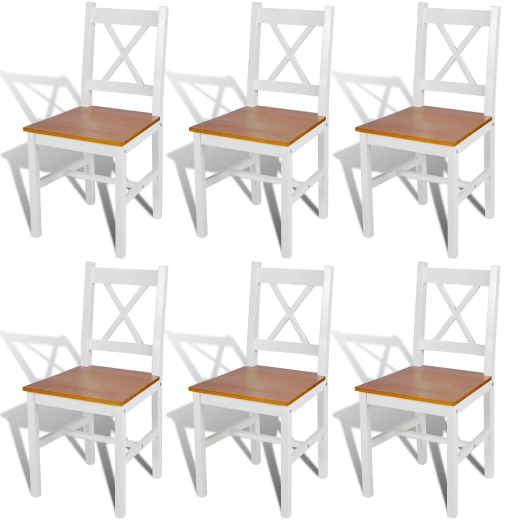 Dining chair set of 6 white and natural wood pine wood standard