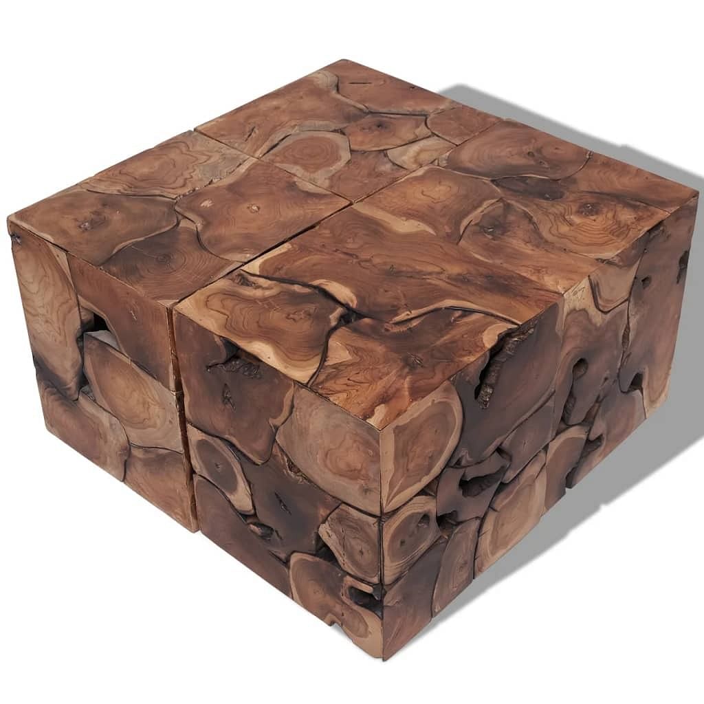 Stool set of 4 brown solid teak medium modular stool square