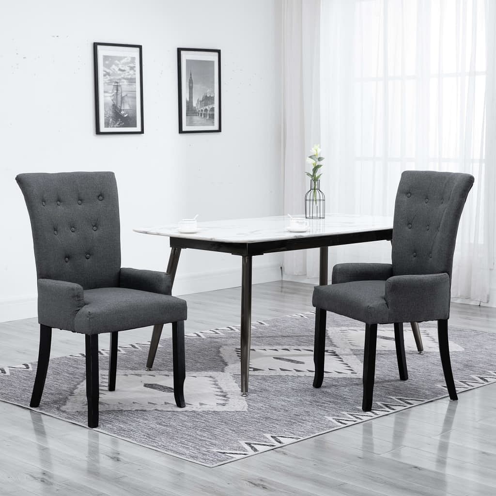 Dining chair set of 2 dark grey polyester, oak wood standard