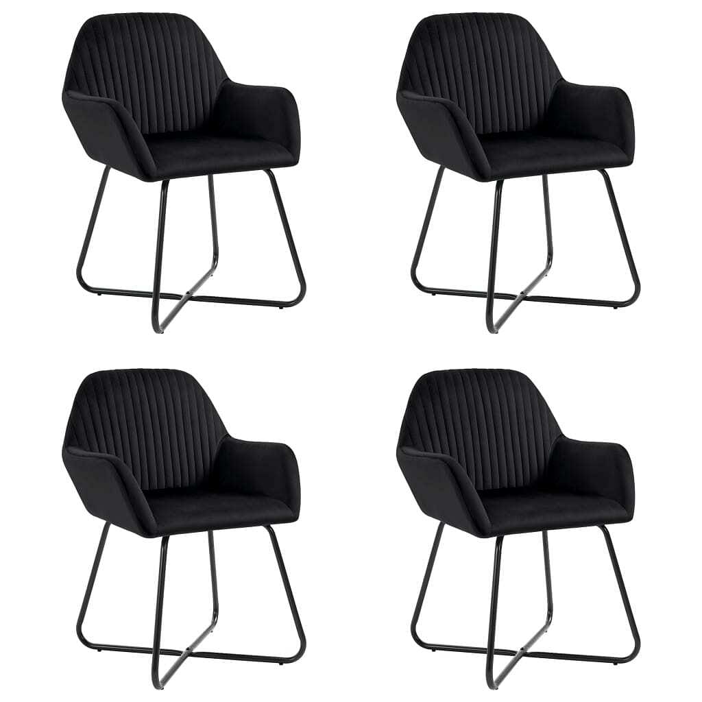 Dining chair set of 4 black velvet and steel standard ergonomic