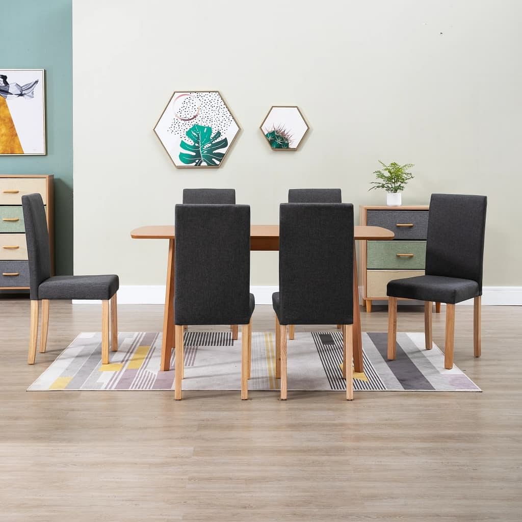 Dining chair set of 6 dark gray fabric standard ergonomic