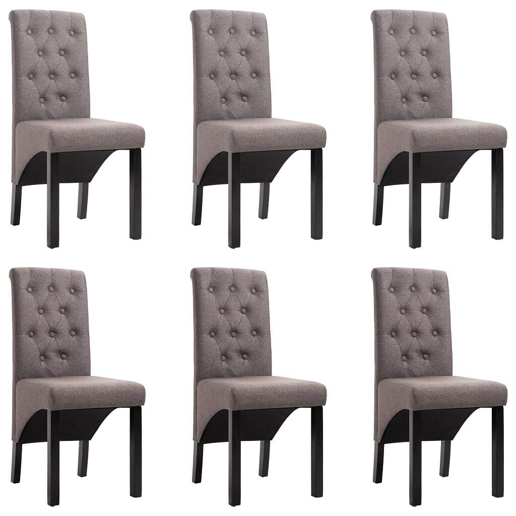 Dining chair set of 6 taupe fabric, rubber wood standard size