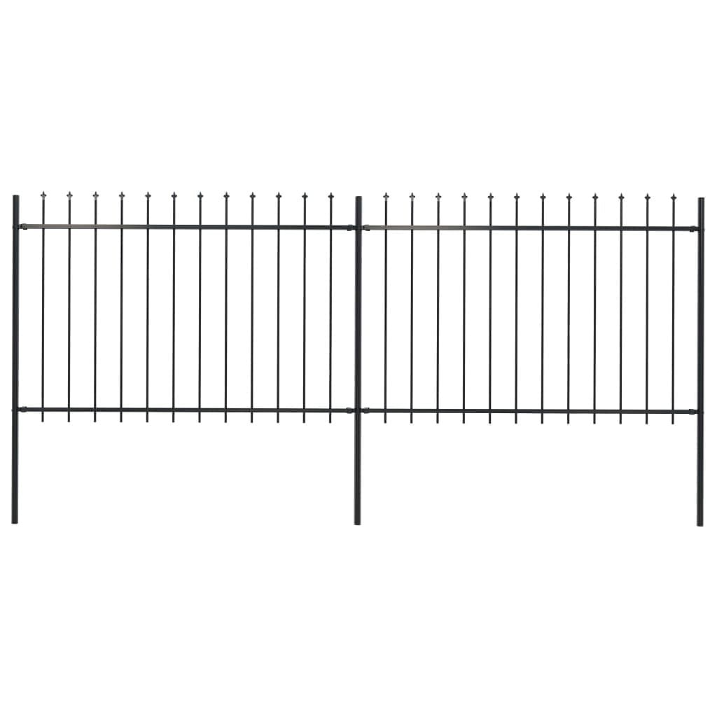 Garden fence with spear top steel 133.9"x47.2" black