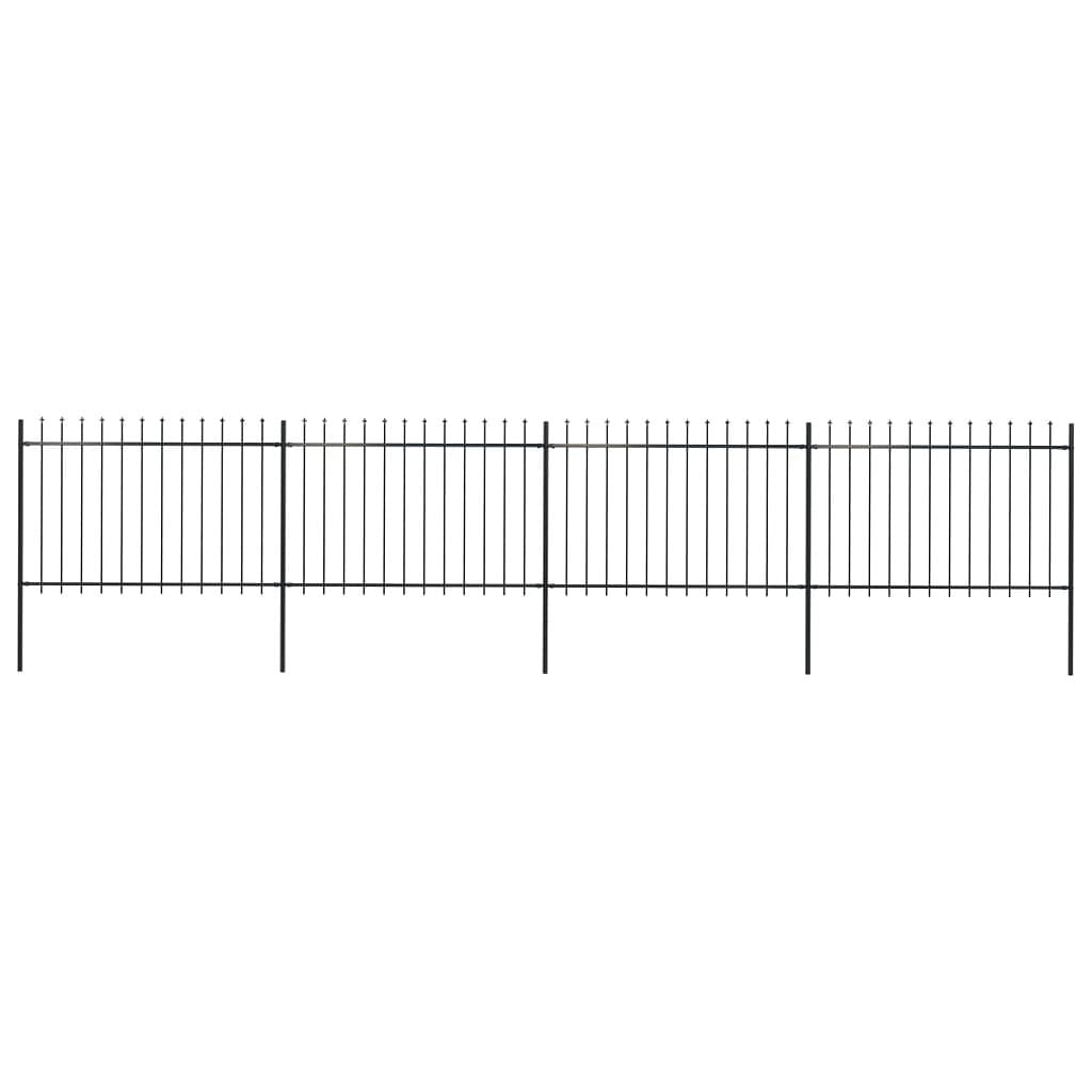 Garden fence with spear top steel 267.7"x47.2" black