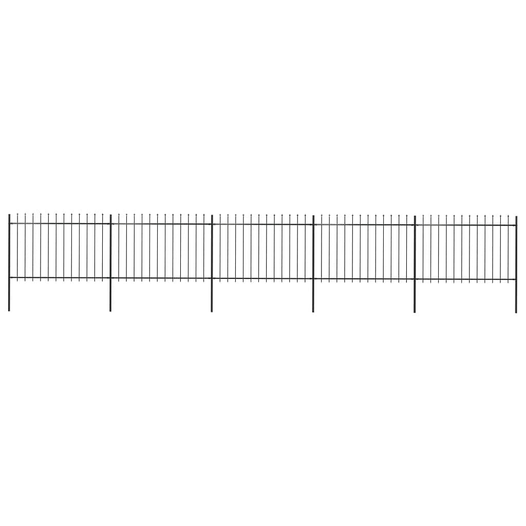 Garden fence with spear top steel 334.6"x47.2" black