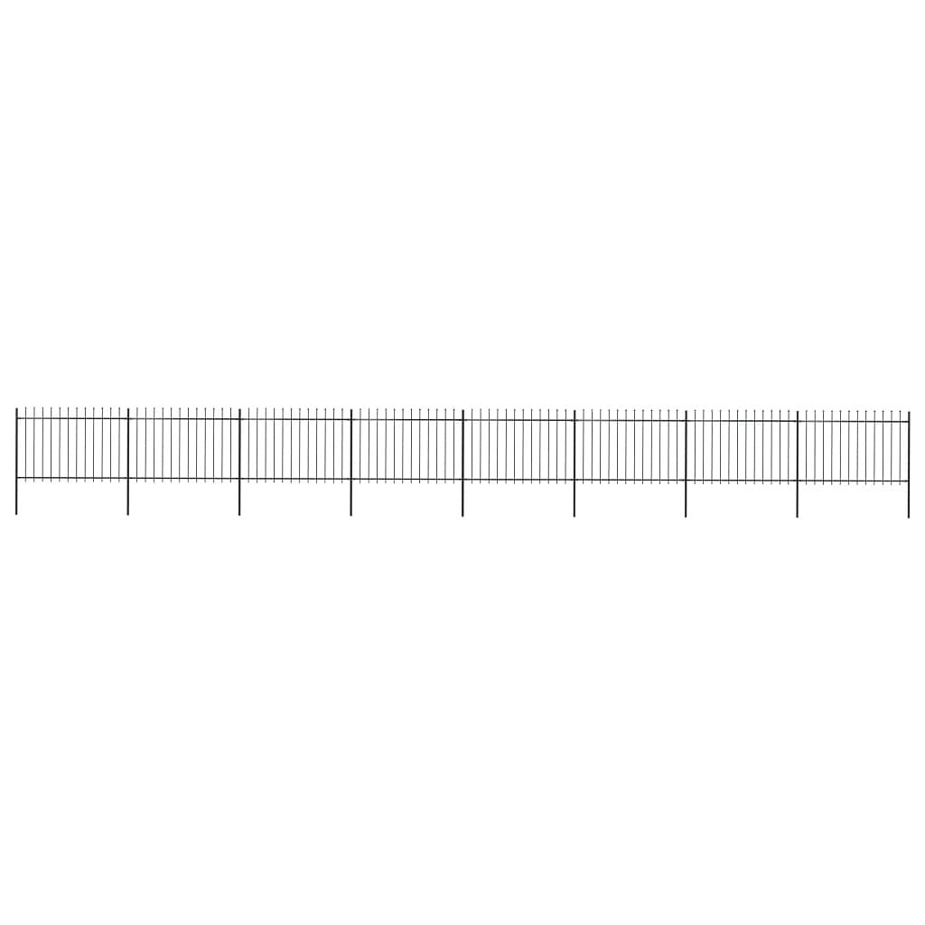 Garden fence with spear top steel 535.4"x47.2" black