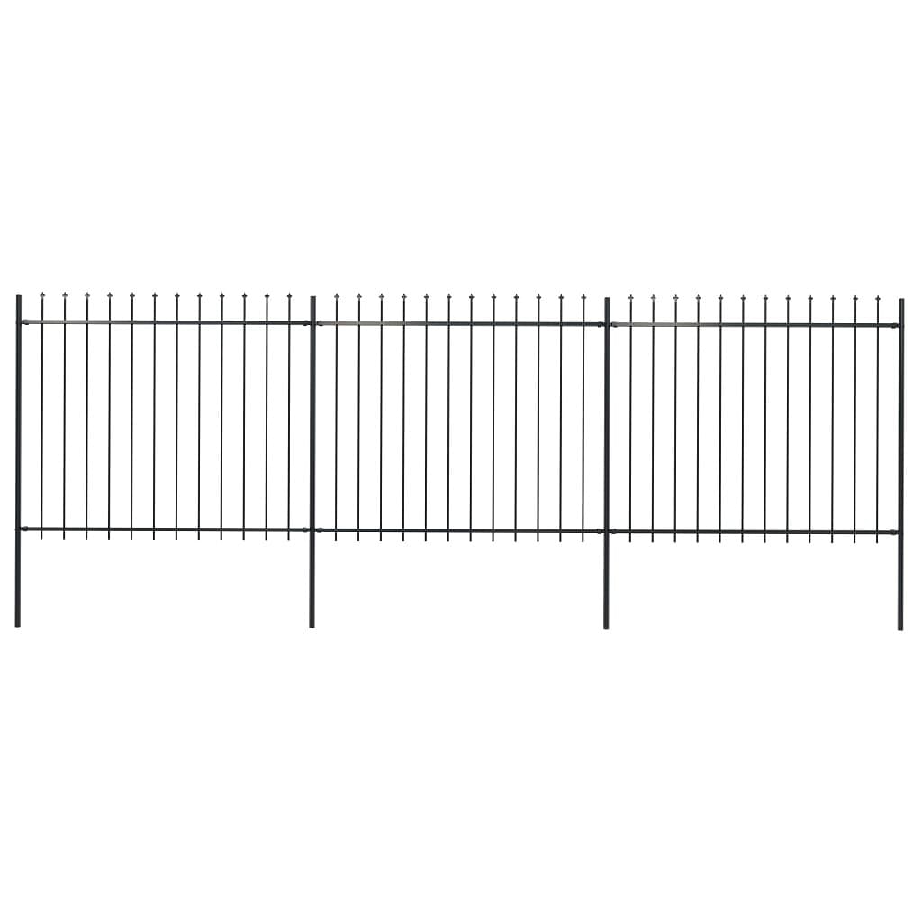 Garden fence with spear top steel 200.8"x59.1" black