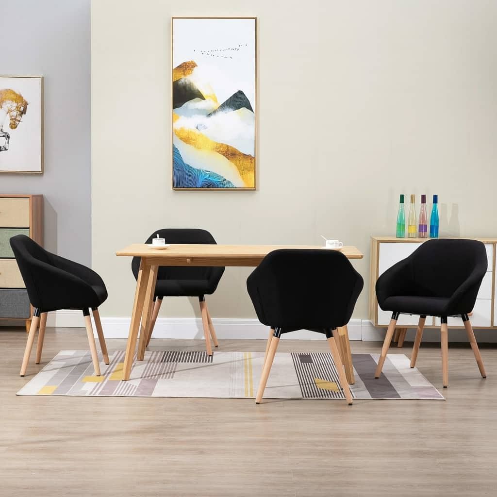 Dining chair set of 4 black fabric, solid wood standard