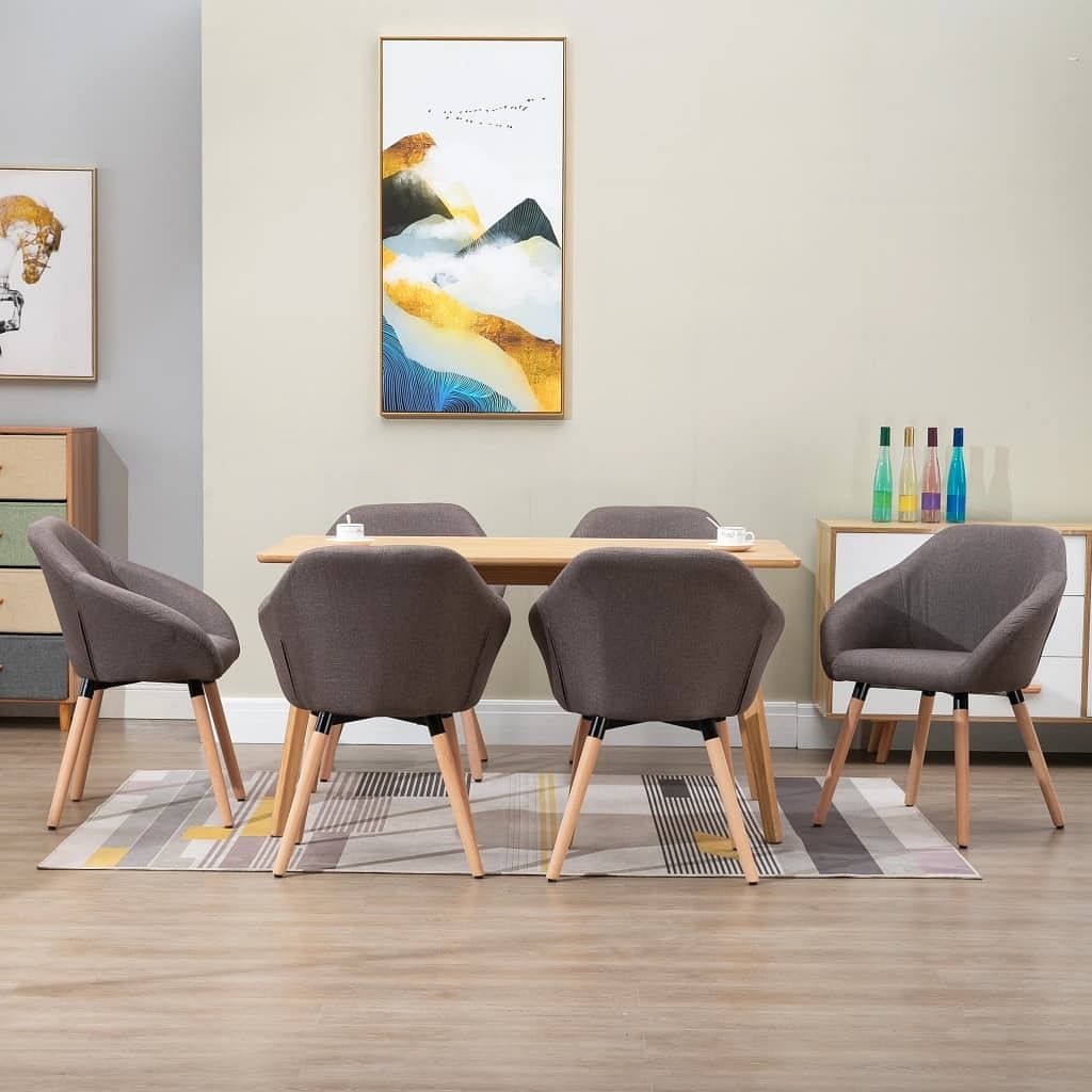 Dining chair set of 6 taupe polyester and solid wood standard