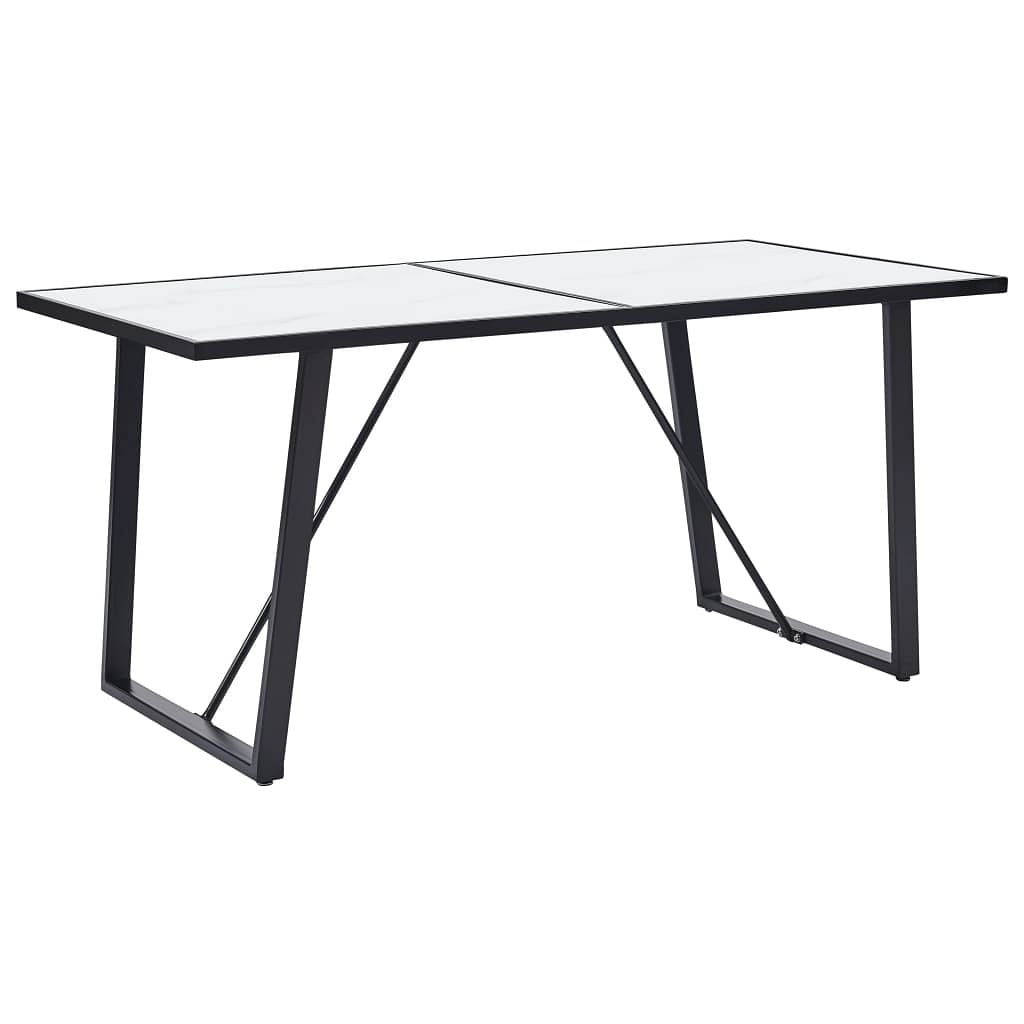 Dining table white with marble pattern, black frame