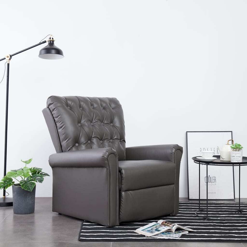 Reclining chair gray faux leather medium reclining chair