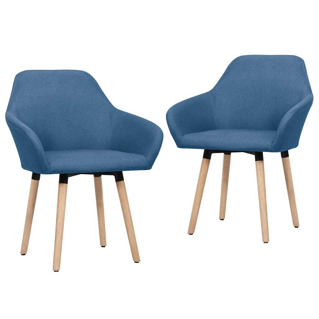 Dining chair set of 2 blue polyester fabric and solid wood legs