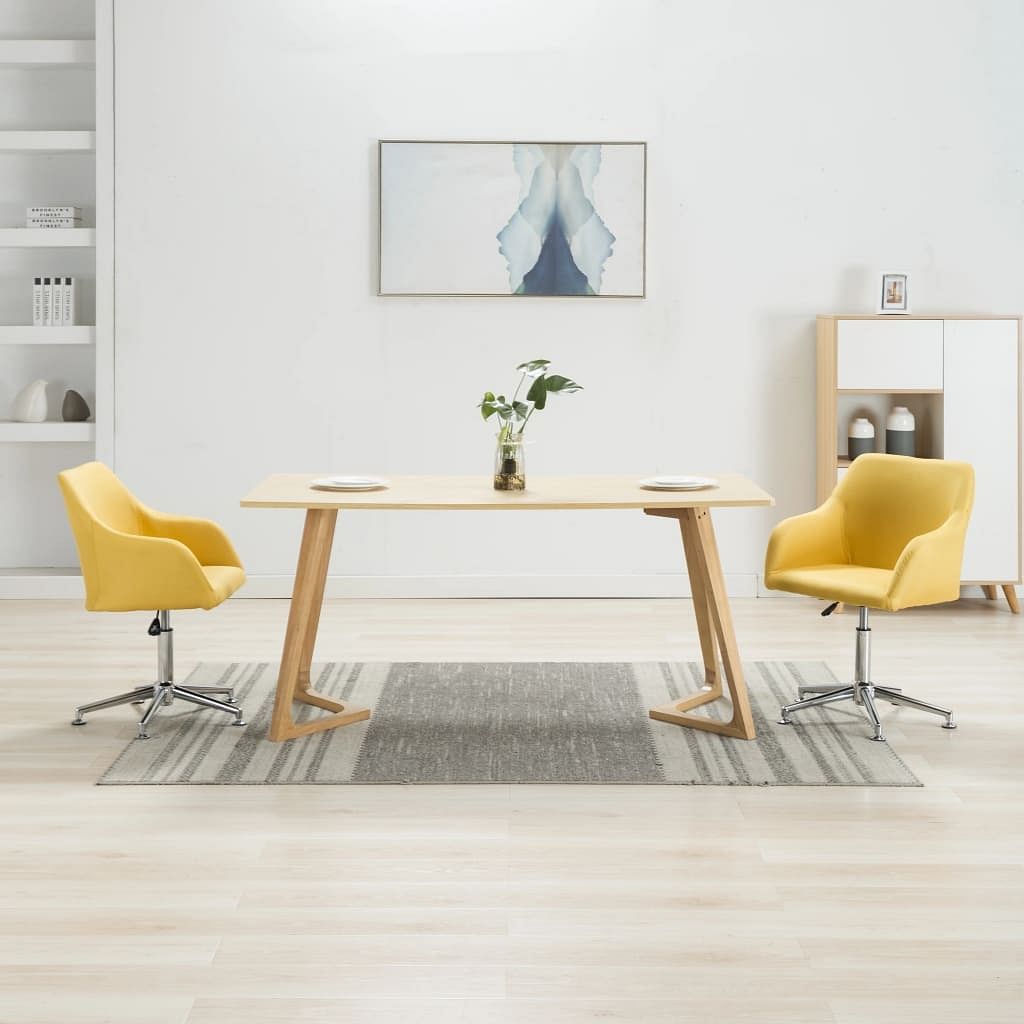 Dining chair set of 2 yellow fabric swivel dining chair