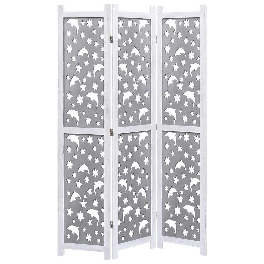 3-panel room divider gray 41.3"x65" solid wood