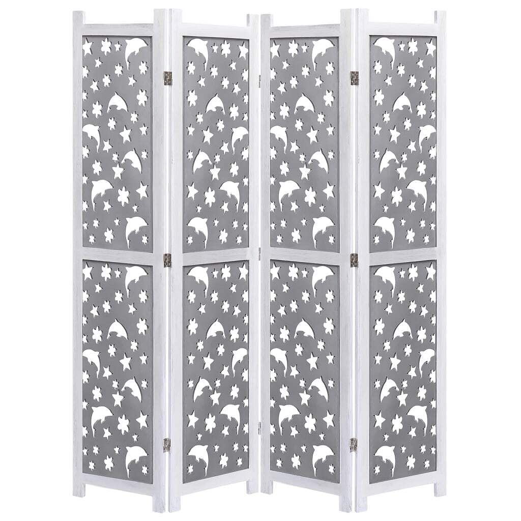 4-panel room divider gray 55.1"x65" solid wood