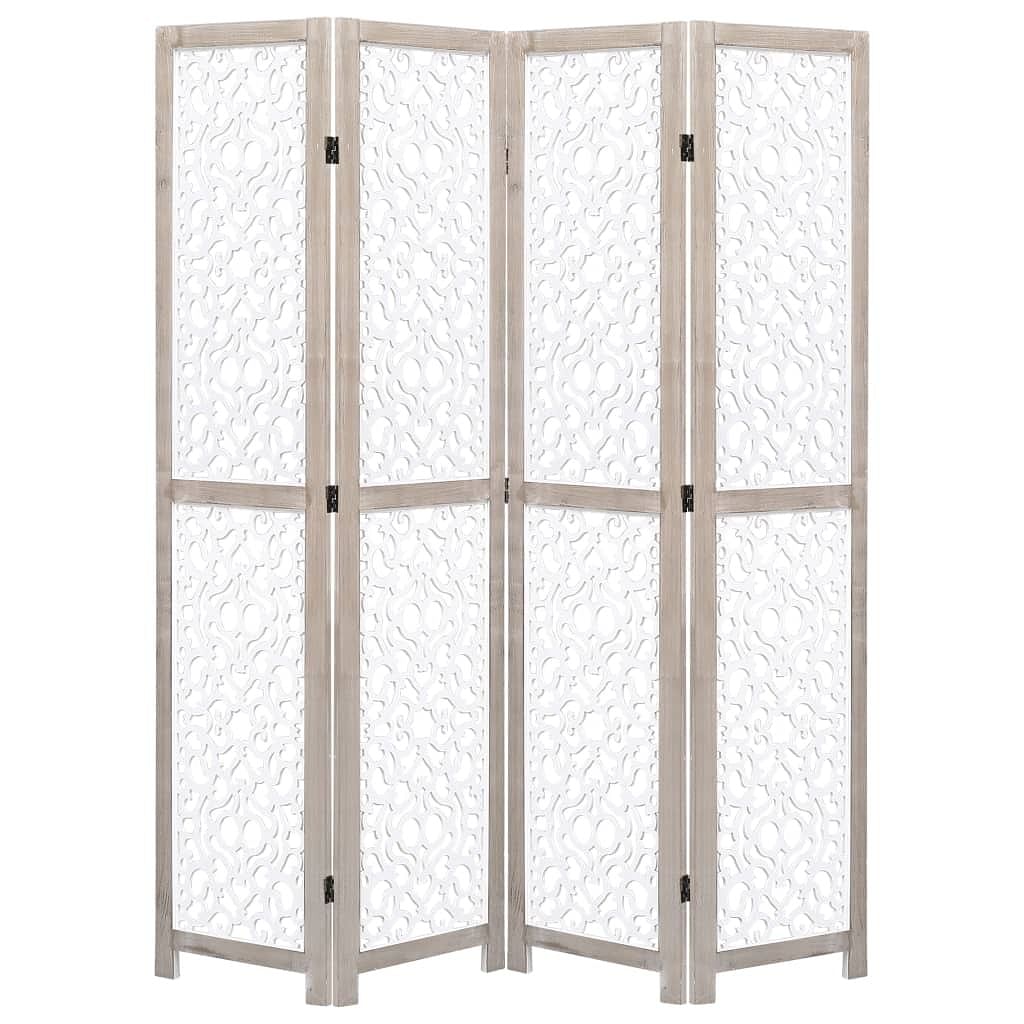 4-panel room divider white 55.1"x65" solid wood